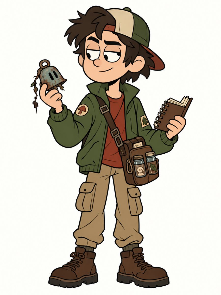 Gravity Falls OCs flashlight naturalist character documenting a mysterious wetland creature
