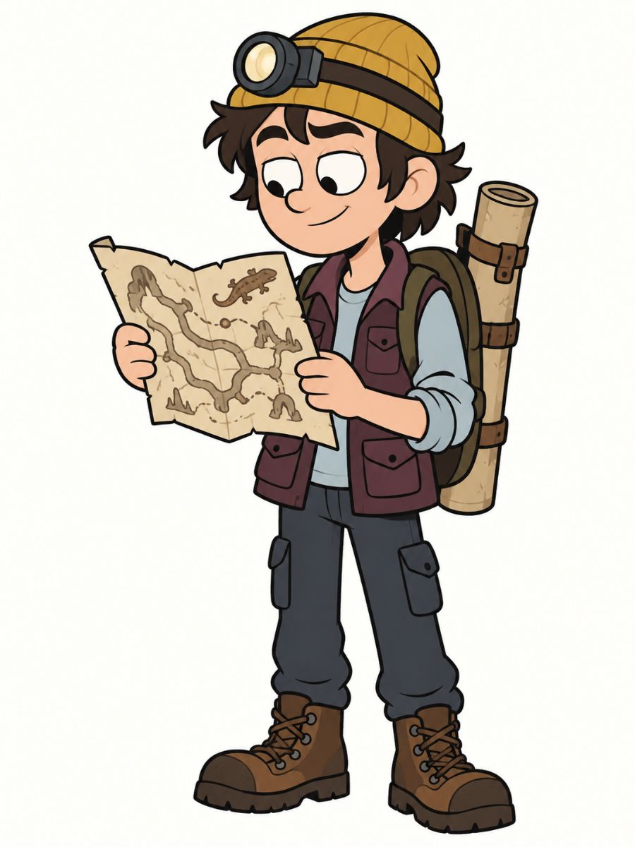 Gravity Falls OC Maker map explorer character studying an underground mystery map
