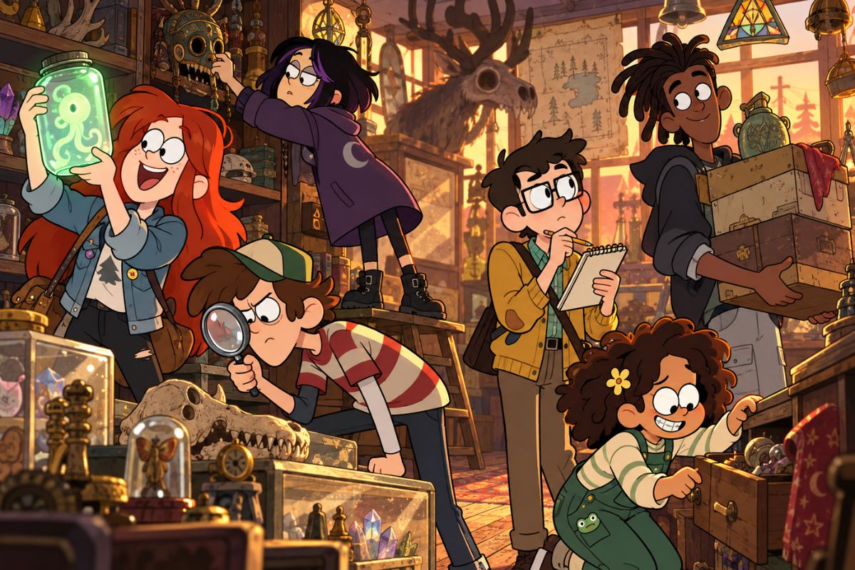 Gravity Falls OC Maker mystery shack investigation team examining paranormal artifacts