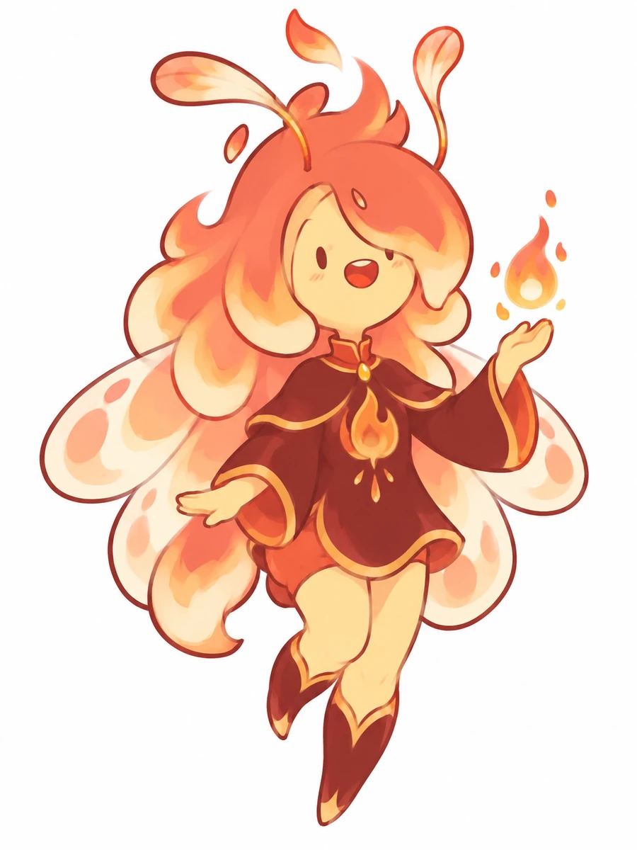 Luma, an original fire-moth fantasy character with glowing orange wings